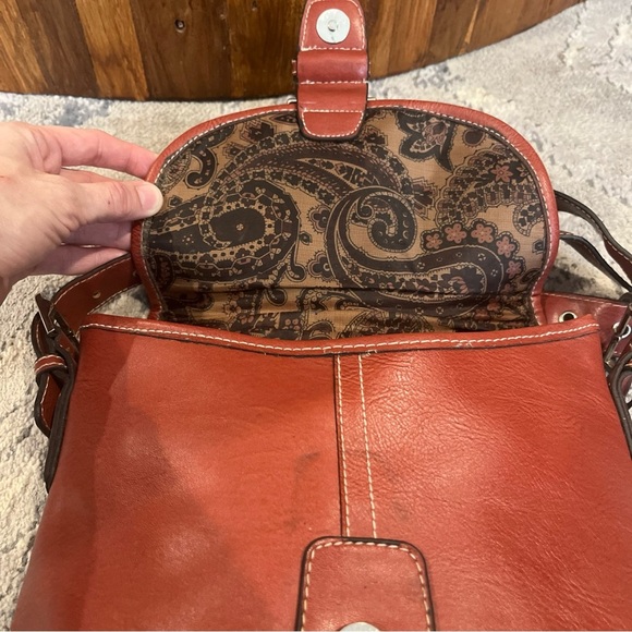 VTG BELLE ROSE LEATHER 2-SECTION FLAP CROSSBODY SHOULDER BAG Red - Picture 8 of 12